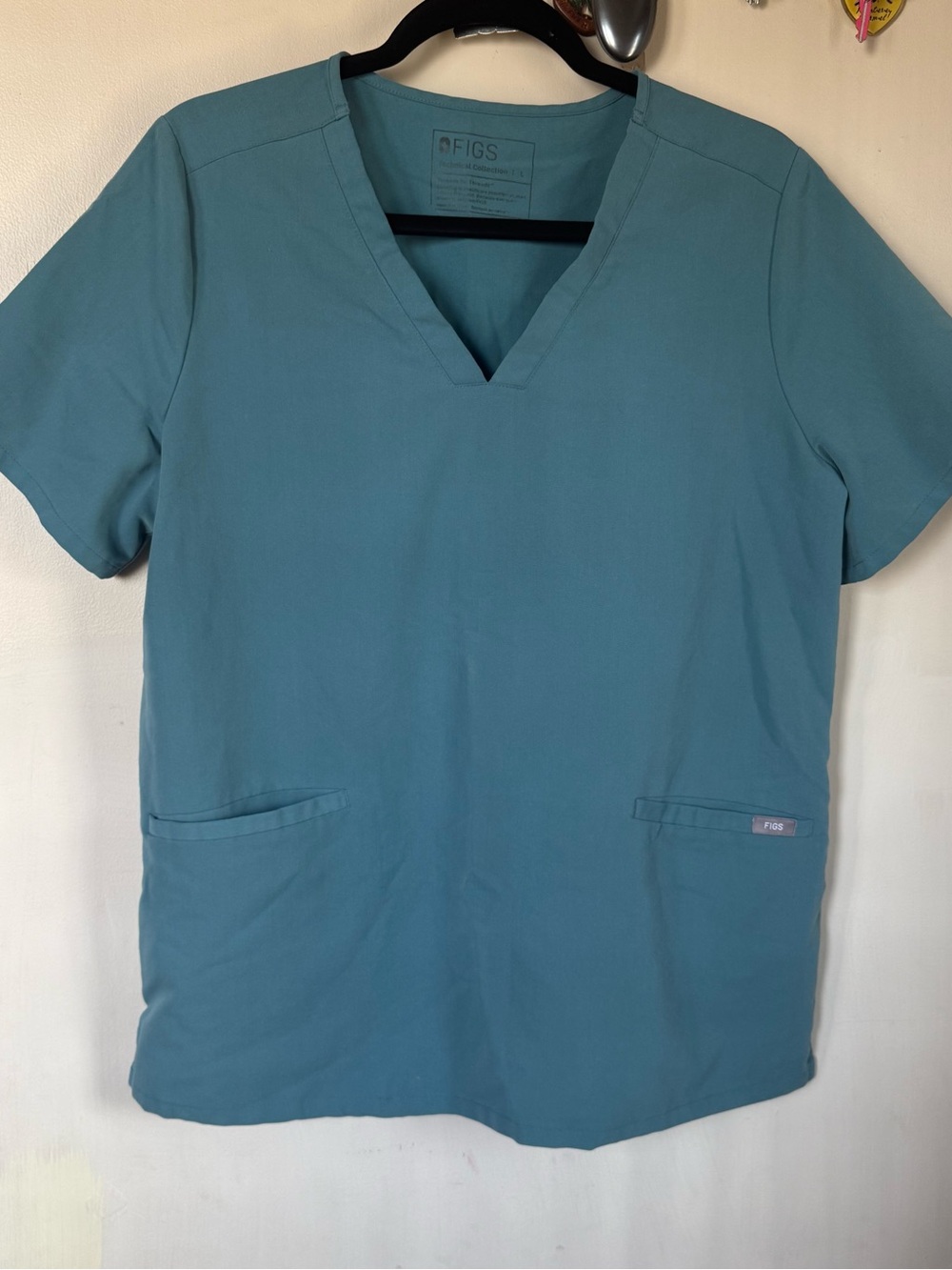 Figs Women's V-Neck Short Sleeve Top in Teal Blue